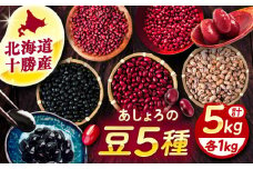 北海道 あしょろの豆 5種 計5kg（各1kg×各1袋）《足寄町》【党崎農場】小豆 大納言小豆 黒大豆 大正金時 中長鶉 大粒 詰め合わせ 赤飯 おしるこ 煮豆 健康 北海道産 道産 寒冷地 21000 21000円 [BEAA012]