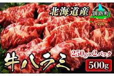 【11月配送】＼入手困難／ 北海道産 牛ハラミ ＜250g×2パック 計500g＞【数量限定】【発送時期が選べる】希少部位 牛肉 牛 ハラミ 国産 アウトドア キャンプ BBQ bbq 小分け 一人暮らし セット おかず 手切り 焼肉 焼き肉 肉厚 精肉 配送月指定 配送月を選べる 配送時期 発送月が選べる 発送月 焼肉食材専門店 トリプリしおた 北海道 釧路町 釧路超 特産品 br03