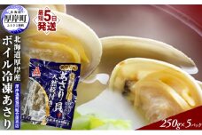 あさり 簡単 お手軽 北海道 厚岸産 ボイル 冷凍 あさり 250g ×5パック (合計約1,250g) 貝 海鮮 魚介類  [№5863-0593]