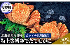 先行予約 蟹屋厳選　北海道 厚岸沖産　特上等級 ゆでたて 毛がに (500g前後×2尾 蟹 [№5863-0675]