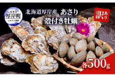 訳あり 北海道 厚岸産 あさり 殻付き牡蠣 各500g[№5863-1067]