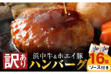 【訳あり】浜中牛＆ホエイ豚ハンバーグ(16個・和風おろしソース付き)_H0019-002