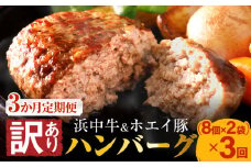 ＜全3回定期便・連続＞【訳あり】浜中牛＆ホエイ豚ハンバーグ定期便（計48個）_H0019-009