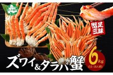 【年末配送可能】 3188.二大蟹食べ比べセット 計6kg（タラバ足 3kg/ズワイ足 3kg） 食べ方ガイド・専用ハサミ付 カニ かに 蟹 海鮮 送料無料 北海道 弟子屈町