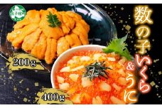 2564. 海鮮丼 数の子・いくら醤油漬け 100g前後 4パック 計400g イクラ 魚卵 うに ウニ チリ産 冷凍 雲丹 100g前後 2パック 計200g 送料無料 北海道 弟子屈町