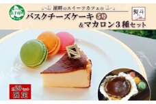 2476. 無地熨斗 バスクチーズケーキ 5号 15cm マカロン 3種 3個 grand-jete' チーズケーキ いちご パッションマンゴー ピスタチオ 苺 マンゴー スイーツ お菓子 冷凍 ガラス工房 グランジュテ のし 名入れ不可 送料無料 北海道 弟子屈町