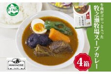 3022. ビーフ スープカレー 300g 4箱 カレー ビーフカレー スープ 牛 牛肉 放牧牛 牧場 レトルトカレー レトルト食品 レトルト 湯煎 レンジ 牧之瀬牧場 送料無料 北海道 弟子屈町