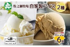 3223. 牧之瀬牧場 自家製アイス 2種  各3個 計6個 ミルク 黒糖 ミルク味 黒糖味 オリジナル アイス 生乳 牛乳 フレーバー 牧場 デザート 手作り セット スイーツ 冷凍 送料無料 北海道 弟子屈町