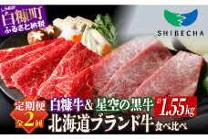 【年2回定期便】北海道産 ブランド牛 食べ比べセット 計1.55kg 白糠牛 すき焼き スライス 小分け 1kg × 星空の黒牛 焼肉 盛り合わせ 約550g ふるさと納税 牛肉 国産 カルビ ロース ウデ モモ しゃぶしゃぶ 赤身 肉 焼き肉 ふるさと 人気 白糠町 標茶町