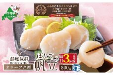 ランキング第3位獲得！【隔月３カ月定期便】オホーツク産ホタテ大 冷凍 800g（ふるさと納税 ほたて 大  ホタテ 貝柱  帆立  北海道 国産 送料無料 ふるさとチョイス ふるさと納税 仕組み キャンペーン 限度額 計算 ランキング やり方 シミュレーション チョイス チョイスマイル 定期便 海鮮  ）