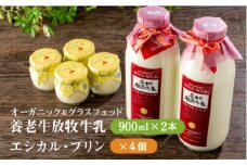 オーガニック＆グラスフェッド養老牛放牧牛乳900ml×2本とエシカル・プリン×4個セット | 有機JAS認証 グラスフェッド 牛乳 無添加 プリン てんさい糖 化学肥料不使用 農薬不使用 健康志向 安心 安全 お取り寄せ 北海道 中標津町 中標津【1301201】