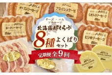 北海道 AFくらぶ 8種 よくばり セット ゴーダ チーズ　フライシュケーゼ ソーセージ 生 ハム サラミ ピリ辛 しそ ポーク 豚 肉 乳製品 加工品 おつまみ 晩酌 食べ比べ 詰め合わせ 定期便 9ヶ月 期間限定 ふるさと納税 北海道 中標津町【17015】