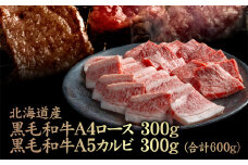 北海道産 黒毛和牛A4ロース300g・黒毛和牛A5カルビ300g (合計600g) | オンライン申請 ふるさと納税 北海道 中標津 黒毛和牛 全2種 A4 ロース A5 カルビ スライス 牛 肉 上質 脂 赤身 王道 焼肉 BBQ 名物 盛り合わせ 食べ比べ お取り寄せ ワンストップ マイページ 金龍 仁栄 中標津町【57010】