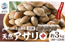 北海道道東産アサリ中(冷凍)　約3kg(180～250粒) 天然 無添加 あさり 中サイズ【1233944】