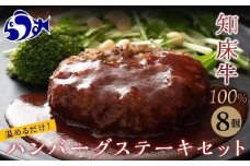 知床牛100%ハンバーグステーキセット 8個入り  北海道 道産牛 牛肉 冷凍 簡単調理 ボイル 湯煎 レトルト お弁当 おかず 温めるだけ 生産者 支援 応援