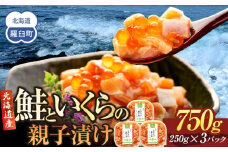 【2025年5月発送】北海道産 鮭といくらの親子漬け 750g （250g × 3パック） 小分け 国産 北海道 羅臼 サケ さけ シャケ しゃけ イクラ 魚卵 鮭卵 醤油漬け しょうゆ漬け 親子丼 海鮮丼 ご飯のお供 おかず おつまみ 一人暮らし おすそわけ 魚介類 生産者 支援 応援