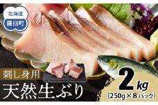 【2026年3月発送】北海道 知床羅臼産 天然ぶり刺身 2kg (250g×8パック) 魚 海産物 魚介 魚介類 ブリ 鰤 刺身 ご飯のお供 冷凍 生産者 支援 応援