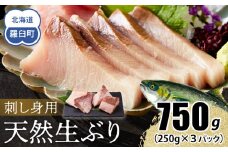 【2026年3月発送】北海道 知床羅臼産 天然ぶり刺身 750g（250g ×3パック） 魚 海産物 魚介 魚介類 ブリ 鰤 刺身 ご飯のお供 冷凍 生産者 支援 応援