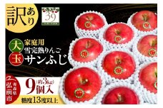 【26年1月～発送】りんご 【 数量限定 】訳あり 雪完熟 家庭用 糖度13度以上 大玉 サンふじ 約3kg 9個入り【レビューキャンペーン】