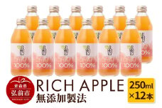 りんごジュース RICH APPLE 無添加製法 12本セット（250ml×12本）【レビューキャンペーン】