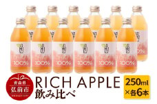 りんごジュース RICH APPLE 飲み比べ 12本セット（250ml×12本）【レビューキャンペーン】
