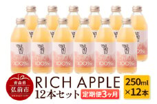 【定期便3ヶ月】RICH APPLE りんごジュース12本セット（250ml×12本×3回）【飲料類 果汁飲料】【レビューキャンペーン】