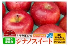【26年5月発送・先行受付・クール便】りんご 訳あり家庭用 白熊 シナノスイート 約5kg（14～20玉程度） スマートフレッシュ 糖度13度【レビューキャンペーン】