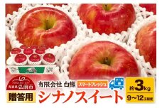 【26年5月発送・先行受付・クール便】りんご 贈答用 白熊 シナノスイート 約3kg（9～12玉程度）スマートフレッシュ 糖度13度【レビューキャンペーン】