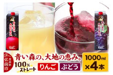 ストレートジュース 詰め合わせセット【青い森の、大地の恵み。あおもりスチューベン100＆あおもりりんご100】1000ml×各2本 化粧箱入り【レビューキャンペーン】