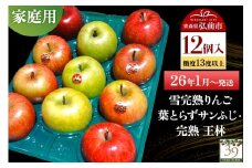 【26年1月～発送】りんご 【 数量限定 】雪完熟りんご 糖度13度以上 家庭用 葉とらずサンふじ ・ 完熟 王林 12個入り【レビューキャンペーン】