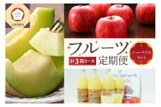【2025年7月発送開始】 おいしい3種類☆フルーツ定期便【3回】（ジュース入りセット・訳あり含む）りんご、りんごジュース、メロン