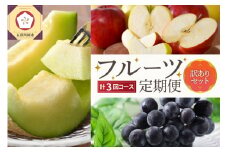 【2025年7月発送開始】 おいしい3種類☆フルーツ定期便【3回】（訳ありセット）緑肉メロン、種なしピオーネ、りんご