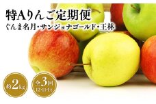 【定期便3回】特Aりんご定期便　ぐんま名月・サンジョナゴールド・王林（各約2kg）全3回【青森県 平川市 JA津軽みらい １１月・１２月・１月】青森 青森県産 平川 りんご リンゴ 林檎 つがる 早生ふじ シナノスイート くだもの 果物 フルーツ