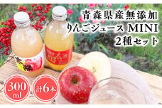 青森県産 無添加りんごジュースMINI 300ml２種セット計6本【青森県 平川市 そと川りんご園】青森 青森県産 平川 ジュース リンゴジュース 林檎ジュース フルーツジュース 