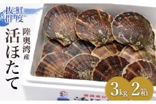 活ほたて 3kg入 2箱 【平内町漁業協同組合】 ホタテ ほたて 帆立 活ホタテ 人気 生ほたて 生ホタテ 刺身 貝 貝柱 殻付き 海鮮 新鮮 ほたて広場 魚介 青森県 平内町 東北 むつ湾 陸奥湾 漁協 BBQ バーベキュー キャンプ 6kg F21J-162