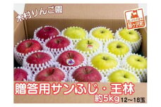 りんご 青森 サンふじ 王林 約 5kg (12～18玉) リンゴ 詰め合わせ セット 青森県 鰺ヶ沢町産 木村りんご園 フルーツ 果物 果物類 白神山地 林檎 サンフジ ふじ ※オンライン決済限定