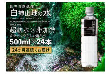 24か月連続お届け！！ 白神山地の水 500ml×24本 定期便 ナチュラルウォーター 飲料水 軟水 超軟水 非加熱 弱酸性 湧水 湧き水 水 お水 ウォーター ペットボトル 青森県 鰺ヶ沢町 国産