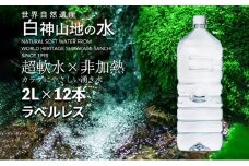 白神山地の水 2L×12本 ラベルレス ナチュラルウォーター 飲料水 軟水 超軟水 非加熱 弱酸性 湧水 湧き水 水 ウォーター ペットボトル 青森県 鰺ヶ沢町 ミネラルウォーター