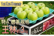 年明け 贈答規格 王林 約3kg（特A）【1月・2月・3月・青森りんご・JA津軽みらい(板柳）】