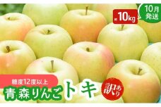 【10月発送】（糖度12度以上） 訳あり品 家庭用 トキ 約 10kg 【 青森りんご 果物類 美味しい 採れたて 選りすぐり 高糖度 12.5度 ご家庭用 甘さ 驚き 果汁 土壌 肥料 プレセント  】