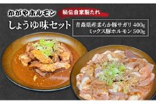 [№5554-0299]かがやホルモン 秘伝自家製たれ 当店自慢 青森県産 柔らか 豚 サガリ 400g & ミックス 豚 ホルモン 500g セット しょうゆ味 肉 豚肉 味付け肉 真空パック
