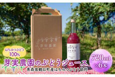 [№5554-0215]芽実農園のぶどうジュース(はちみつぶどう100％) 720ml×6本 青森県鶴田町産はちみつぶどう使用