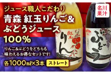 ジュース職人こだわり 青森紅玉りんご ＆ ぶどうジュース 100%ストレート (無添加) 各3本 計6本入【名川果汁】 青森りんご アップル リンゴ 林檎 ブドウ 葡萄 グレープ フルーツ王国 青森県 南部町 ストレート 生ジュース 1L 1l 1000ml 果物 くだもの F21U-137