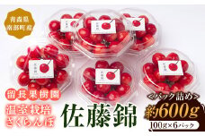 温室栽培 さくらんぼ 「佐藤錦」600g（100g×6パック） 【留長果樹園】 初夏のルビー 贈答 フルーツ王国 フルーツ 南部町 チェリー サクランボ 青森 F21U-147