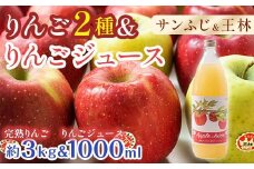 特選（大玉） 青森産 完熟 りんご 約3kg サンふじ 王林 2種セット ＆ りんごジュース セット 【誠果園】 青森りんご リンゴ 林檎 アップル あおもり 青森 青森県 南部町 三戸 南部 澁川賞受賞 果物 くだもの フルーツ ジュース F21U-231
