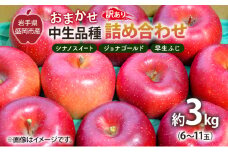 盛岡から「農で人をつなぐ」藤与果樹園：《訳アリ》おまかせ中生品種詰め合わせ（シナノスイート、ジョナゴールド、早生ふじ、ぐんま名月、もりのかがやき等から2種以上）3kg  訳アリ 不揃い 傷 規格外 フルーツ 果物 旬のフルーツ 旬の果物 旬 冬 岩手 盛岡 産地直送 玉数指定不可 詰め合わせ 岩手 盛岡