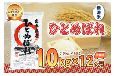 【12か月定期便】盛岡市産ひとめぼれ【無洗米】10kg×12か月