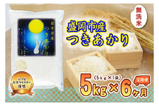 【6か月定期便】盛岡市産つきあかり無洗米5kg×6か月