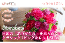 【母の日】フラワーアレンジメント　日頃の「ありがとう」を真っ直ぐにクラシック（ピンク&レッドMIX）＜スタンダード＞ 【1528】