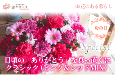 【母の日】フラワーアレンジメント　日頃の「ありがとう」を真っ直ぐにクラシック（ピンク&レッドMIX）＜スペシャル＞ 【1529】